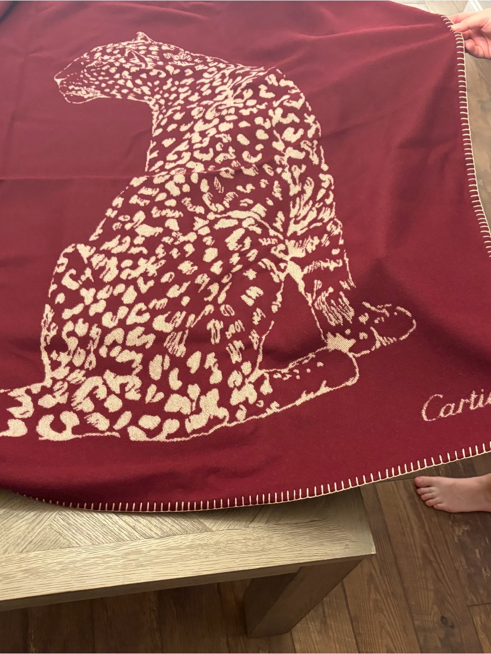 Cartier Crimson and Cream Leopard Jacquard Throw